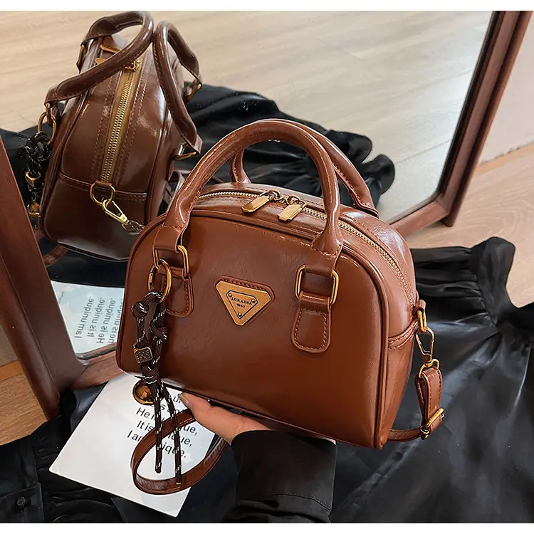 Women's Brown Leather Crossbody Bag with Chain Strap — feature 24