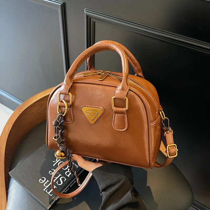 Women's Brown Leather Crossbody Bag with Chain Strap