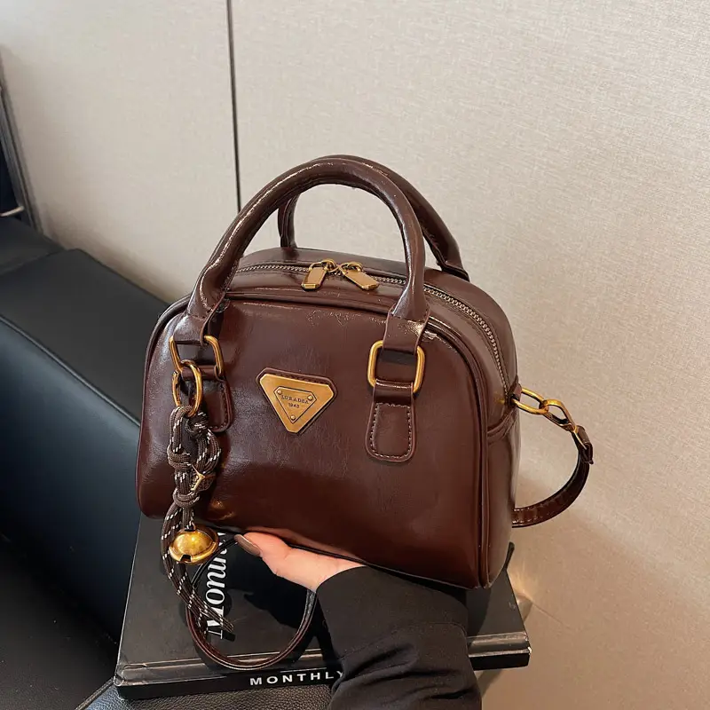 Women's Brown Leather Crossbody Bag with Chain Strap