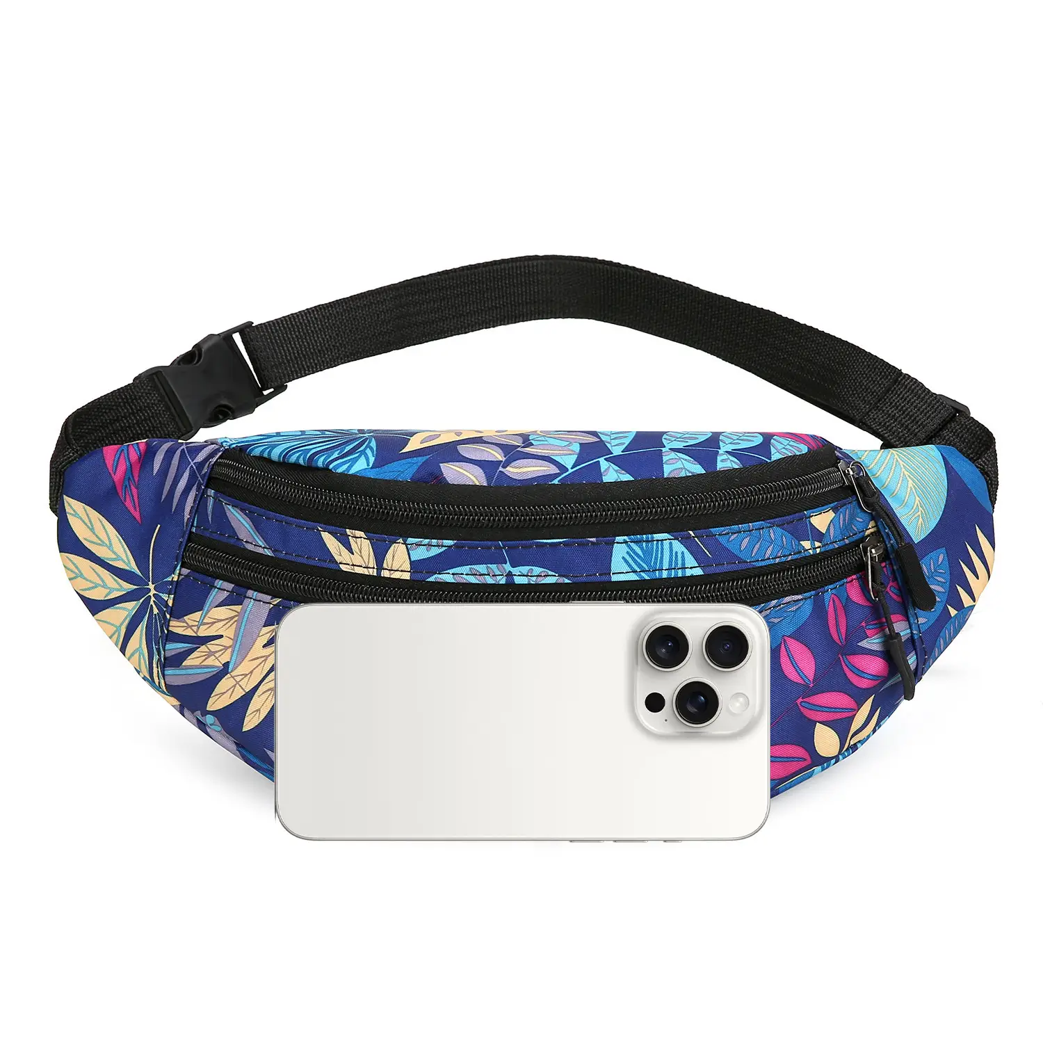 Outdoor Printed Mobile Phone Waist Bag Multi-compartment Double Zipper