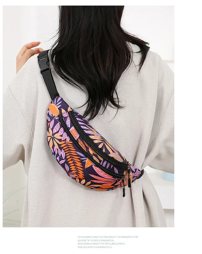 Outdoor Printed Mobile Phone Waist Bag Multi-compartment Double Zipper — feature 12