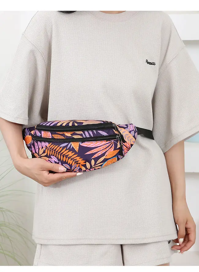 Outdoor Printed Mobile Phone Waist Bag Multi-compartment Double Zipper — feature 13
