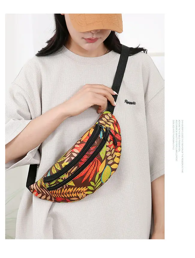 Outdoor Printed Mobile Phone Waist Bag Multi-compartment Double Zipper — feature 14