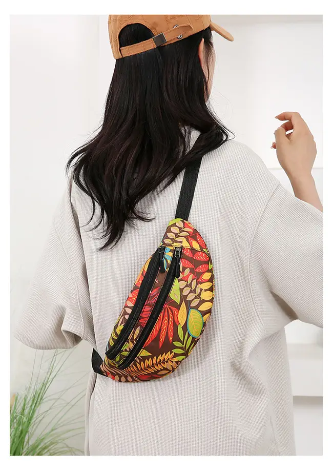 Outdoor Printed Mobile Phone Waist Bag Multi-compartment Double Zipper — feature 15