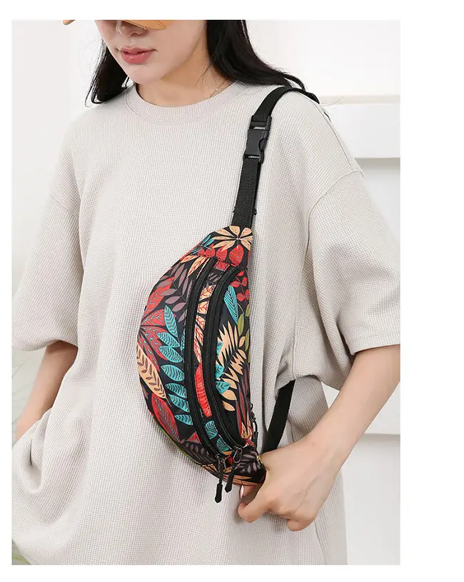Outdoor Printed Mobile Phone Waist Bag Multi-compartment Double Zipper — feature 17