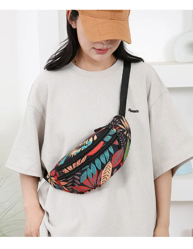 Outdoor Printed Mobile Phone Waist Bag Multi-compartment Double Zipper — feature 19