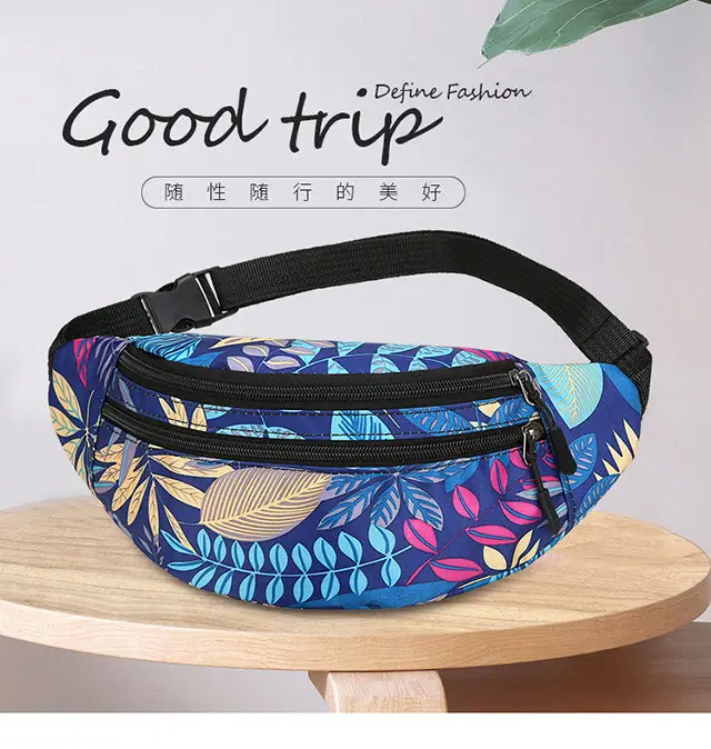 Outdoor Printed Mobile Phone Waist Bag Multi-compartment Double Zipper — feature 2