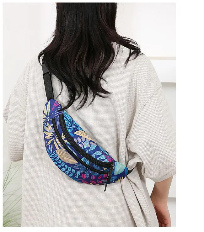 Outdoor Printed Mobile Phone Waist Bag Multi-compartment Double Zipper — feature 21