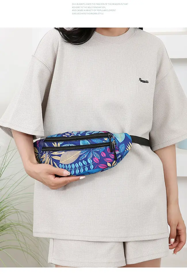 Outdoor Printed Mobile Phone Waist Bag Multi-compartment Double Zipper — feature 22