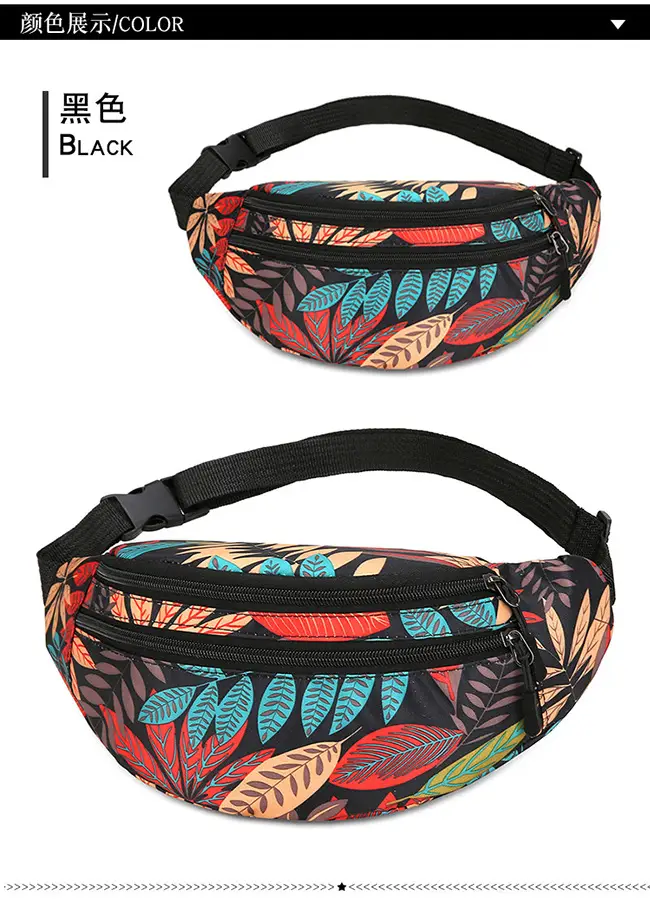 Outdoor Printed Mobile Phone Waist Bag Multi-compartment Double Zipper — feature 23