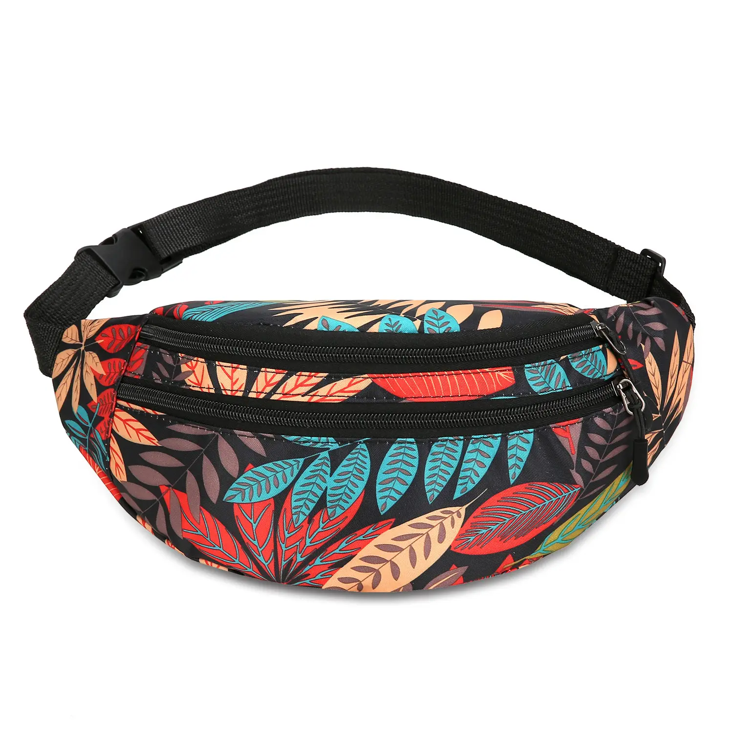 Outdoor Printed Mobile Phone Waist Bag Multi-compartment Double Zipper