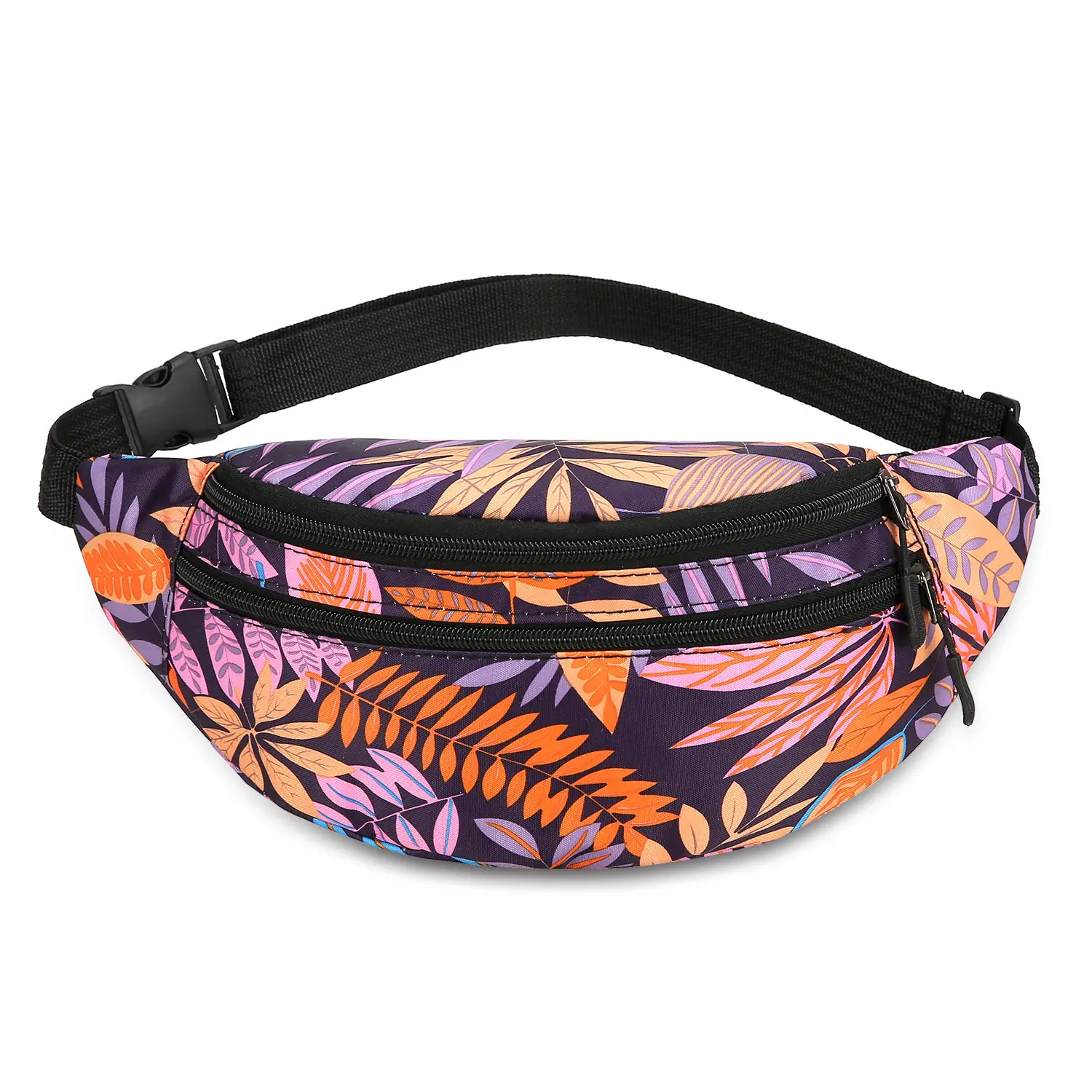 Outdoor Printed Mobile Phone Waist Bag Multi-compartment Double Zipper