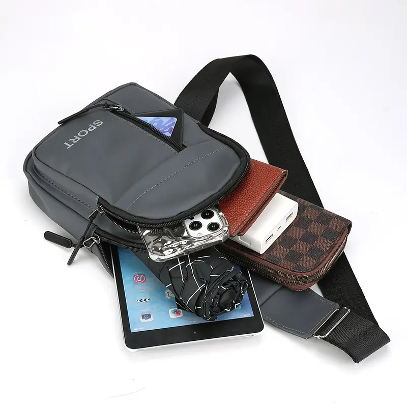 Men's Black Crossbody Chest Bag with Adjustable Strap - Image 6