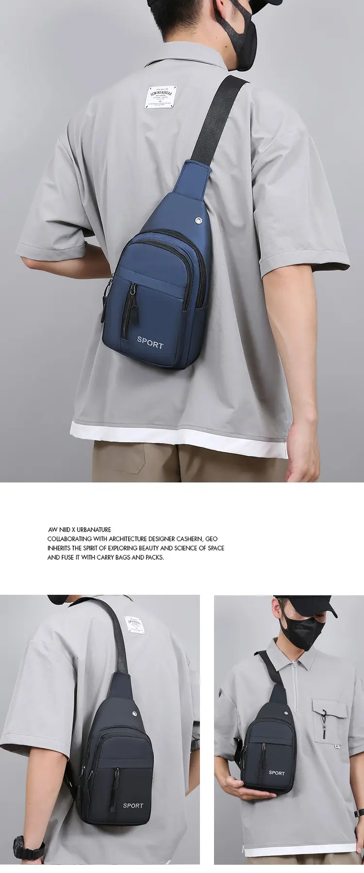 Men's Multifunctional Chest Bag Grey Sport Style — feature 12