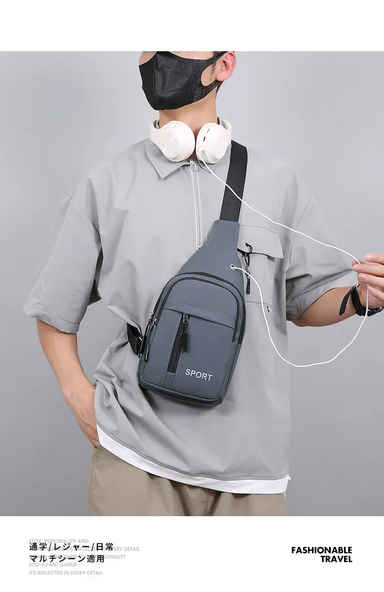 Men's Multifunctional Chest Bag Grey Sport Style — feature 13