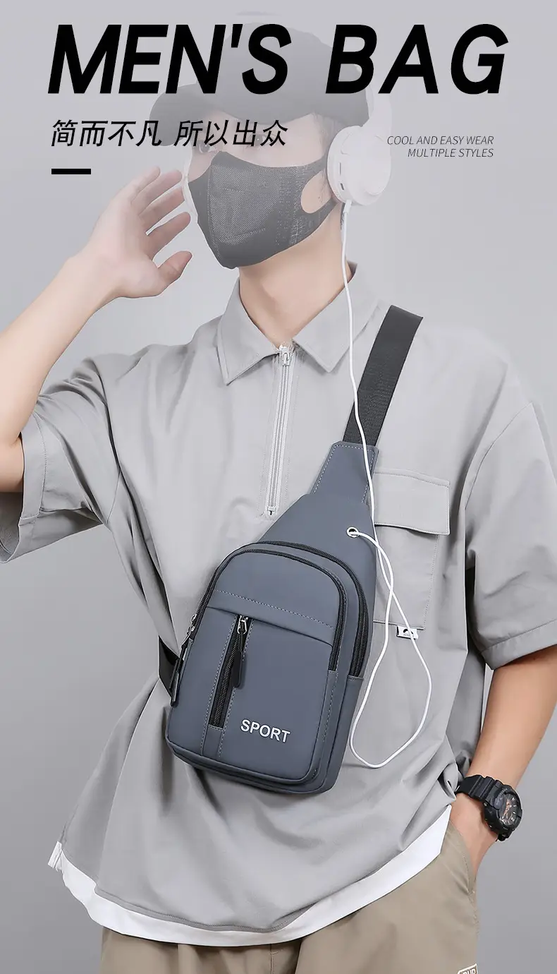 Men's Multifunctional Chest Bag Grey Sport Style — feature 2