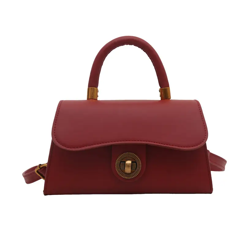 Women's Red Textured Shoulder Bag with Gold Clasp - Image 10