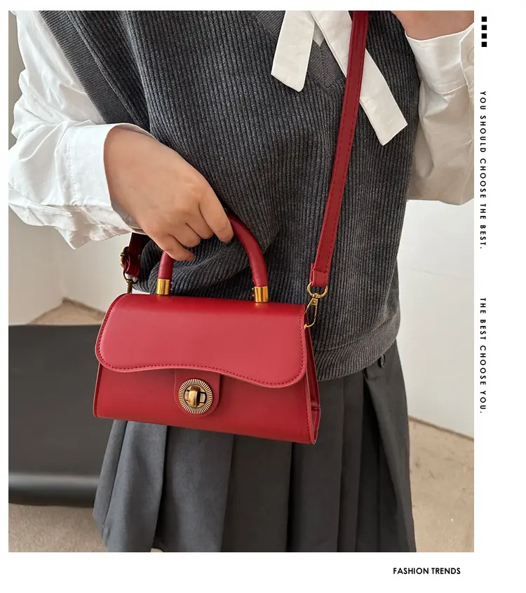Women's Red Textured Shoulder Bag with Gold Clasp — feature 1