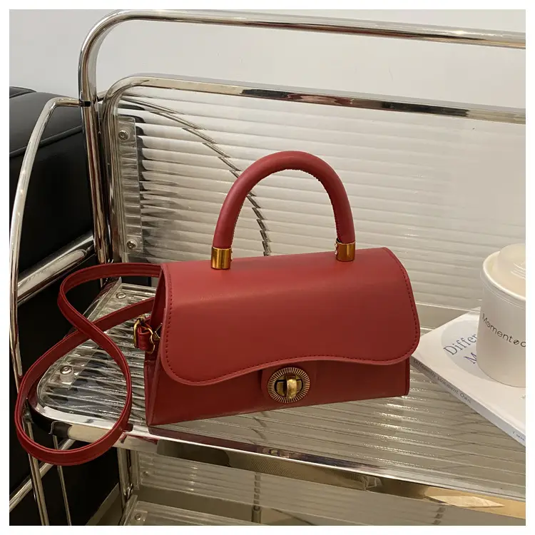 Women's Red Textured Shoulder Bag with Gold Clasp — feature 18