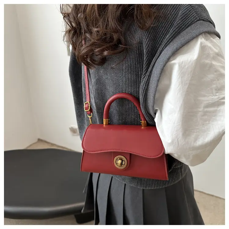 Women's Red Textured Shoulder Bag with Gold Clasp — feature 21