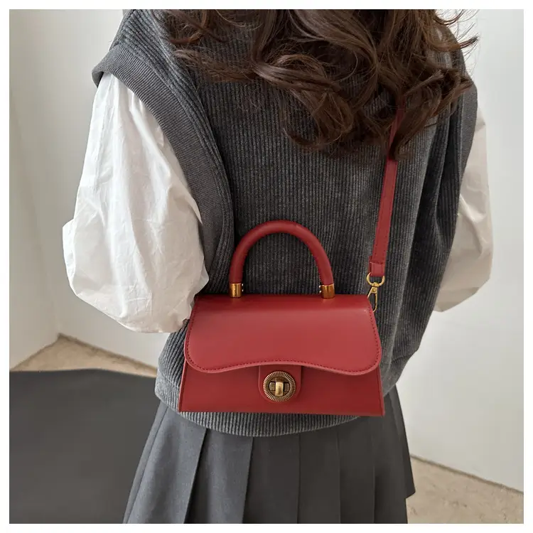 Women's Red Textured Shoulder Bag with Gold Clasp — feature 22