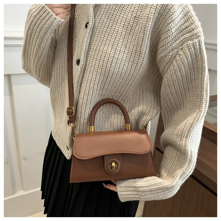 Women's Red Textured Shoulder Bag with Gold Clasp — feature 23