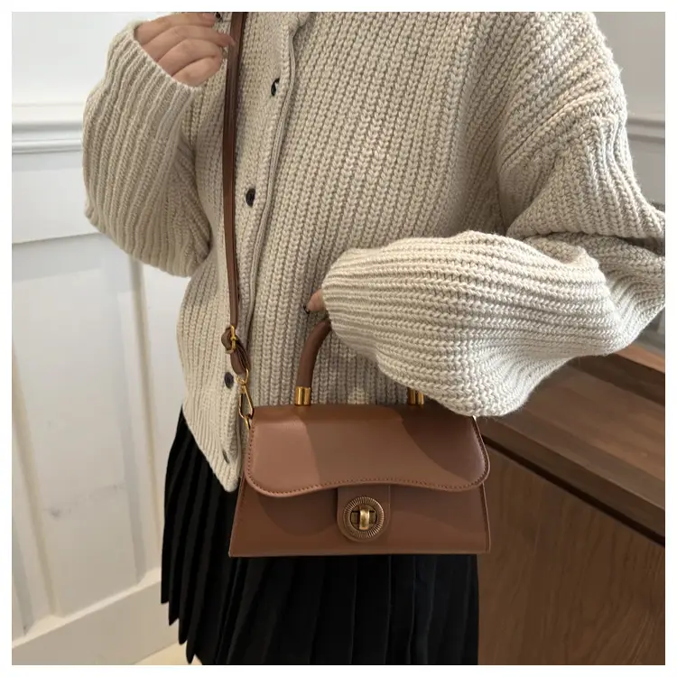 Women's Red Textured Shoulder Bag with Gold Clasp — feature 24