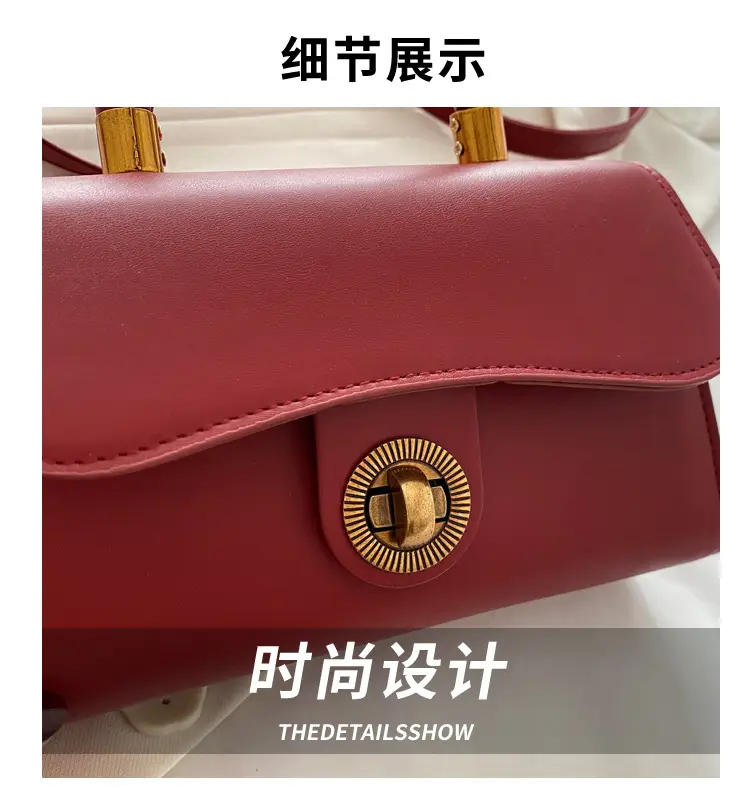 Women's Red Textured Shoulder Bag with Gold Clasp — feature 3