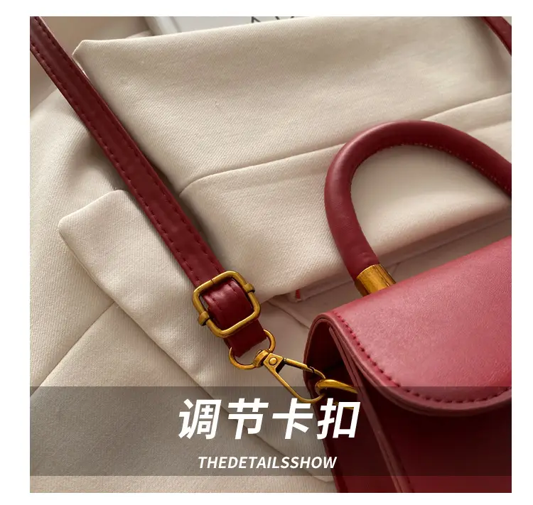 Women's Red Textured Shoulder Bag with Gold Clasp — feature 4