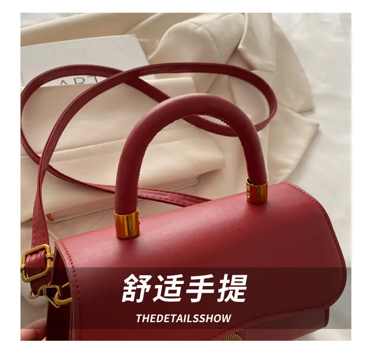 Women's Red Textured Shoulder Bag with Gold Clasp — feature 5