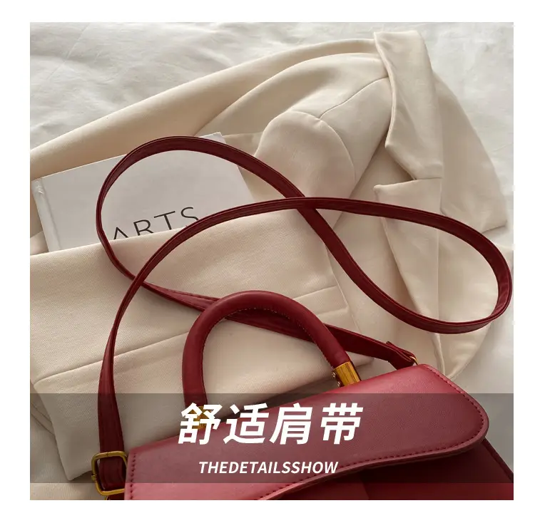 Women's Red Textured Shoulder Bag with Gold Clasp — feature 6