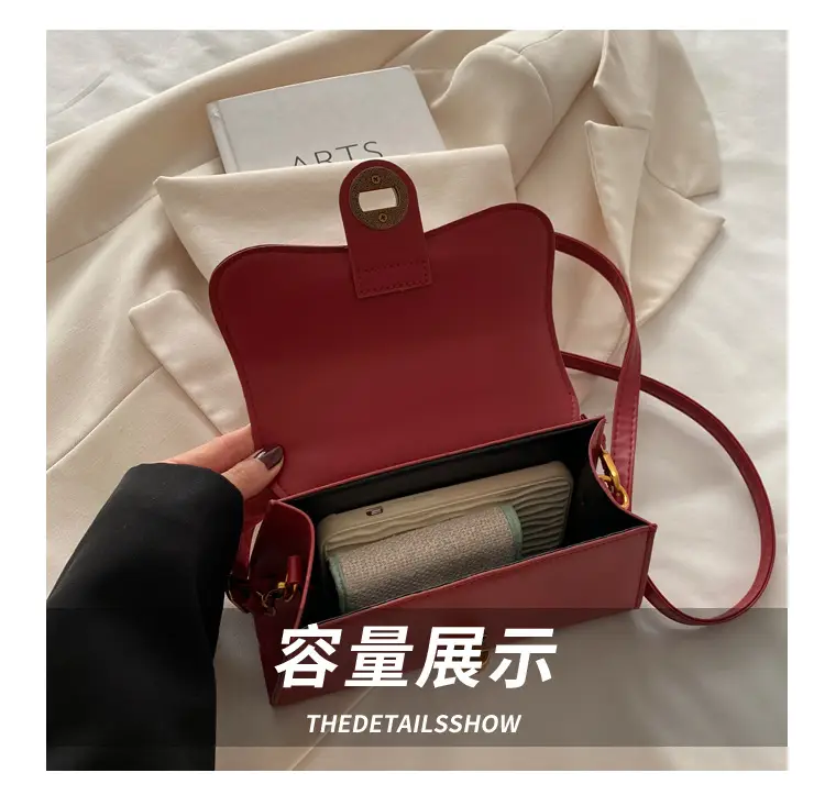 Women's Red Textured Shoulder Bag with Gold Clasp — feature 7
