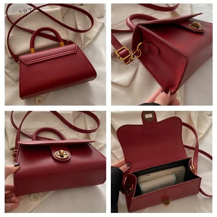 Women's Red Textured Shoulder Bag with Gold Clasp — feature 8