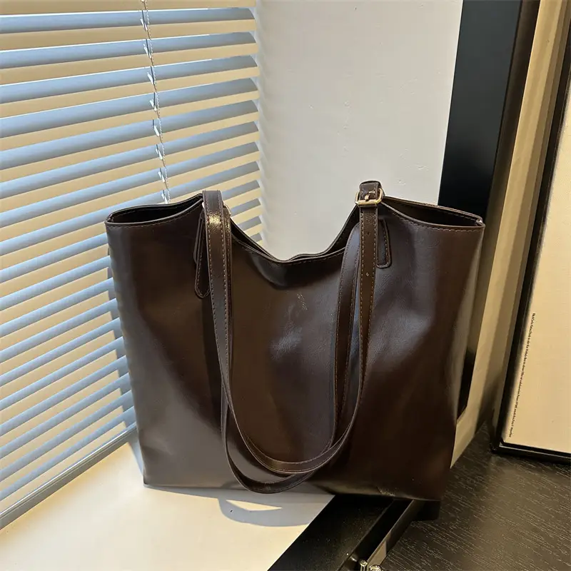 Women Vintage Brown Leather Shoulder Tote Bag Large Capacity - Image 5