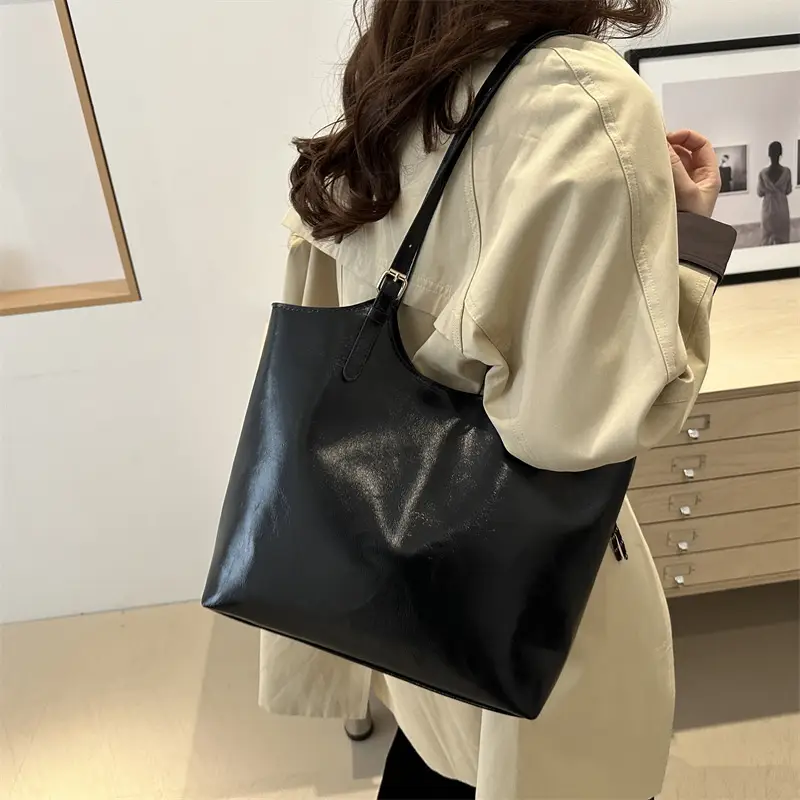 Women Vintage Brown Leather Shoulder Tote Bag Large Capacity - Image 6