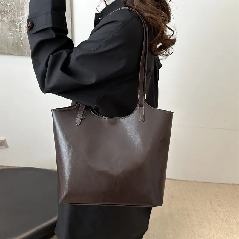 Women Vintage Brown Leather Shoulder Tote Bag Large Capacity - Image 7