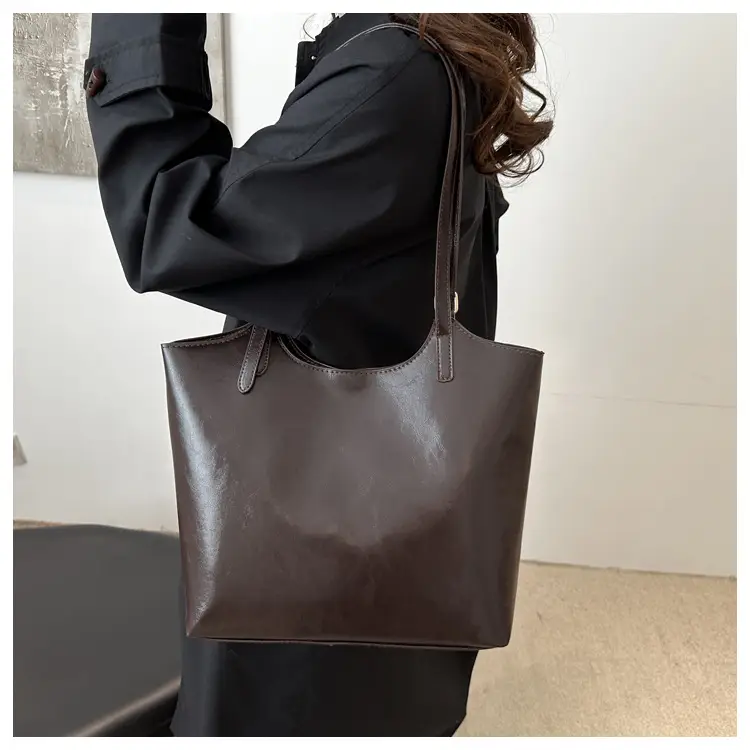 Women Vintage Brown Leather Shoulder Tote Bag Large Capacity — feature 9