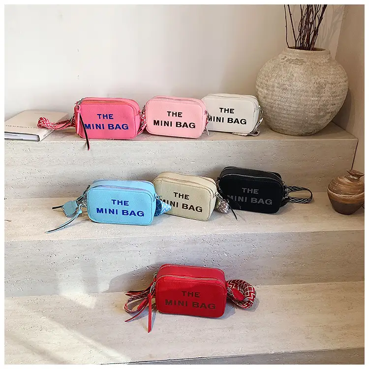 Pink Mini Crossbody Bag with Letter Print - Image 11