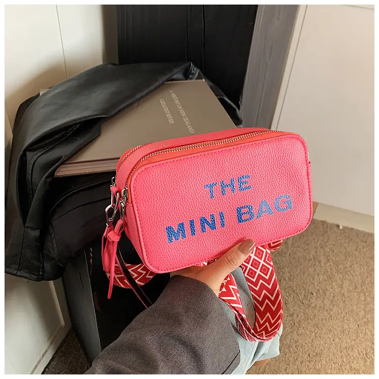 Pink Mini Crossbody Bag with Letter Print - Image 4