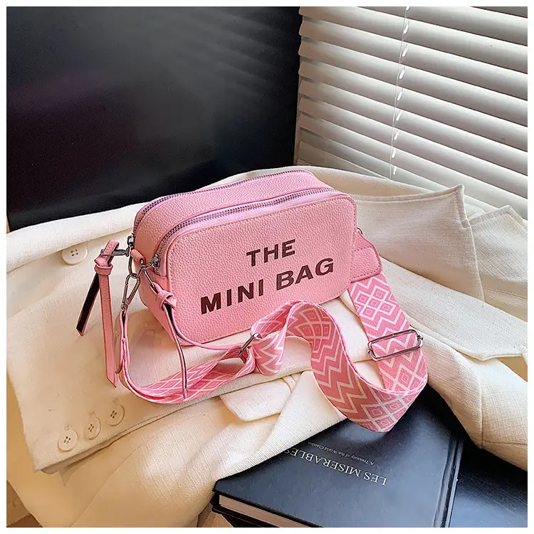 Pink Mini Crossbody Bag with Letter Print - Image 5