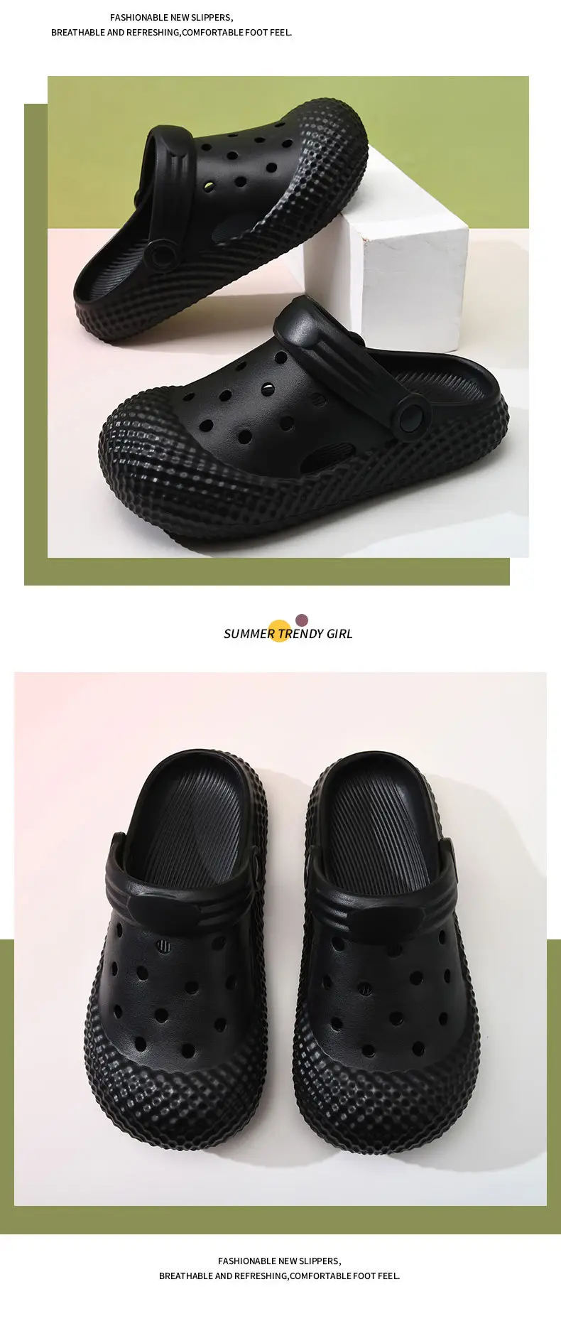 Hole Shoes Women's Summer Wearing Heightened Non-slip Baotou Thick Bottom Eva Deodorant Breathable Beach Wear-resistant Men's Slippers — feature 13