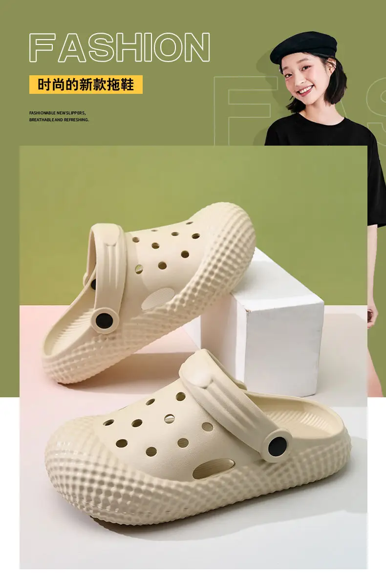 Hole Shoes Women's Summer Wearing Heightened Non-slip Baotou Thick Bottom Eva Deodorant Breathable Beach Wear-resistant Men's Slippers — feature 6