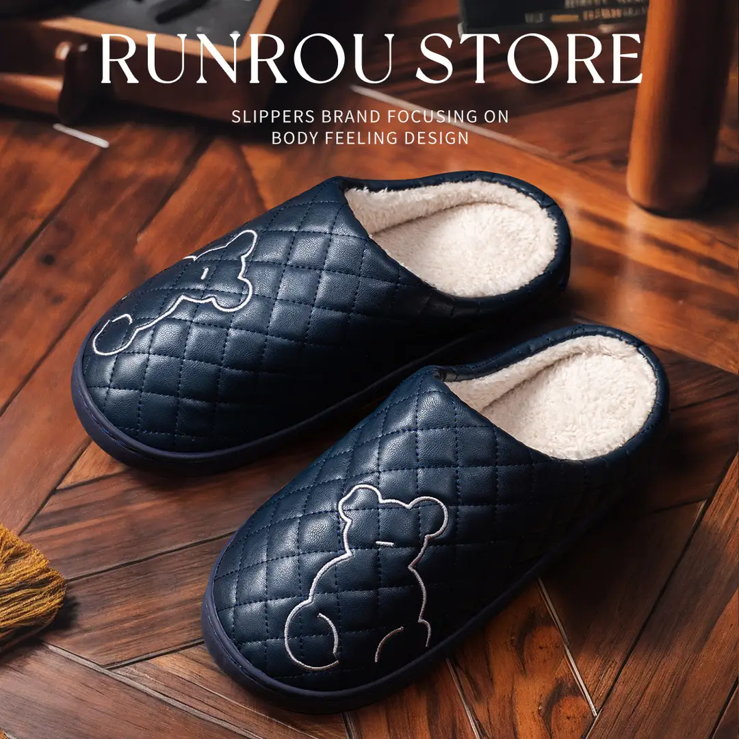 Cotton Slippers for Men in Autumn and Winter Waterproof and Non-Slip Indoor Home Baotou Half Fur Slippers for Women Simple Outer Wear Thick Soles - Image 8