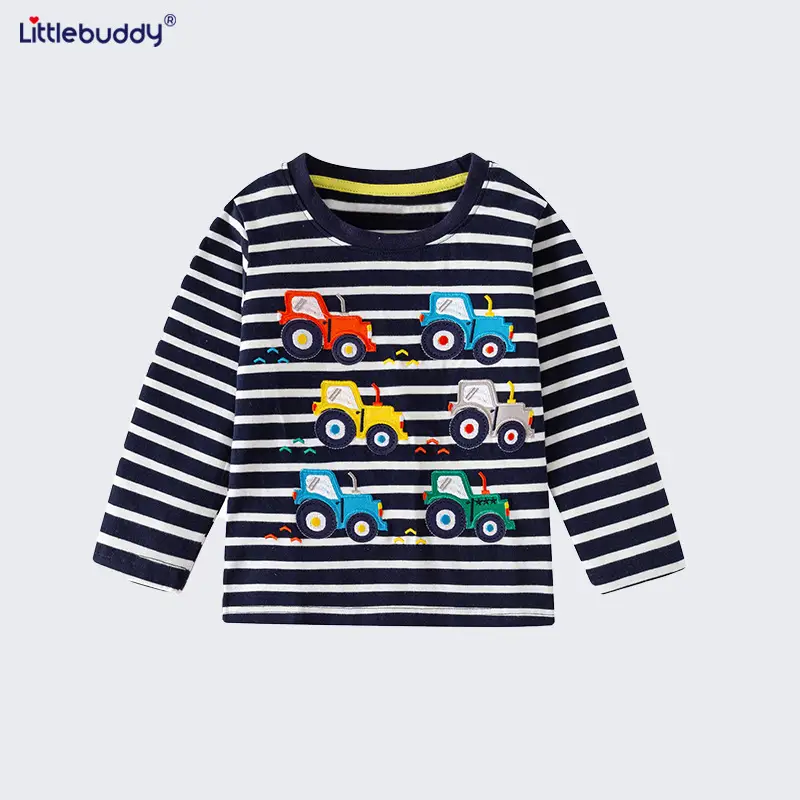 Long Sleeve T-Shirt Striped Car Print Boys Girls 2024 - Image 4