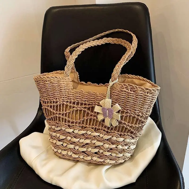 Cross-Country Straw Woven Shoulder Bag with Bow - Image 6