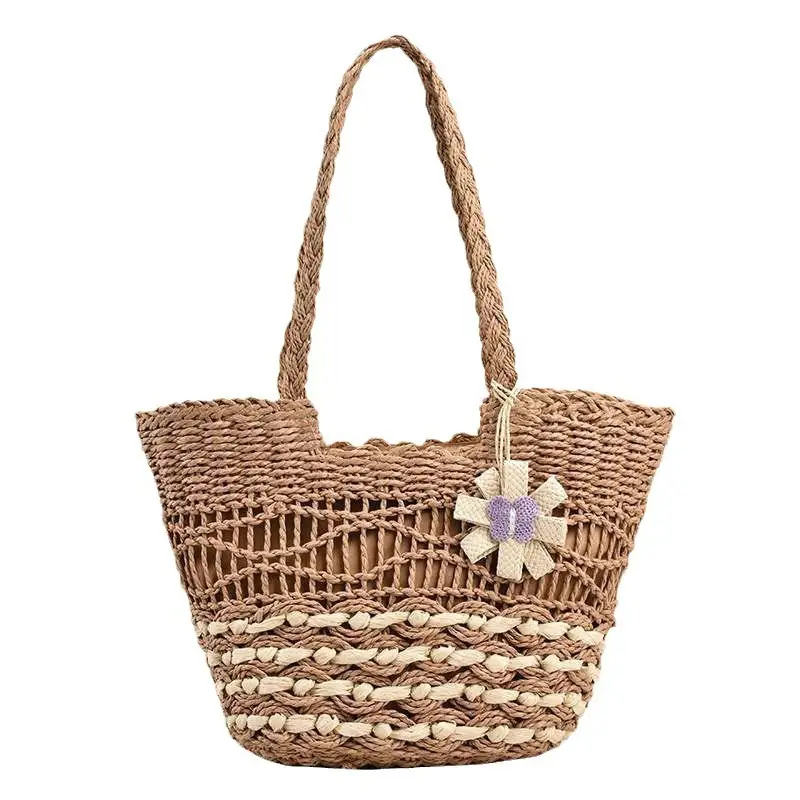 Cross-Country Straw Woven Shoulder Bag with Bow - Image 7