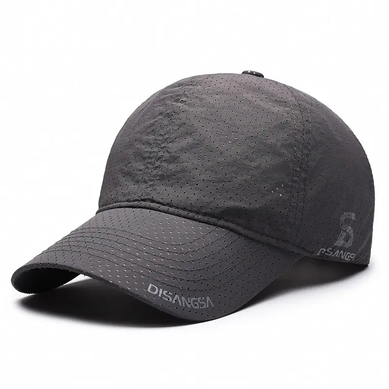 Beige Perforated Baseball Cap with Printed Logo - Image 6