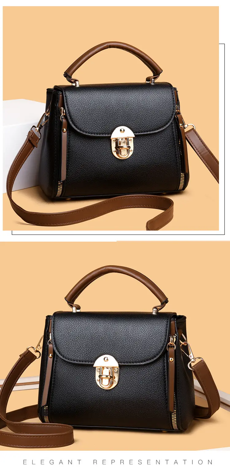 Women's Black PU Shoulder Bag with Gold Clasp — feature 11