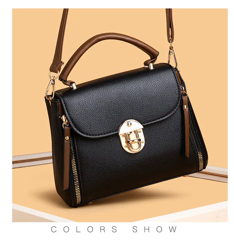 Women's Black PU Shoulder Bag with Gold Clasp — feature 12