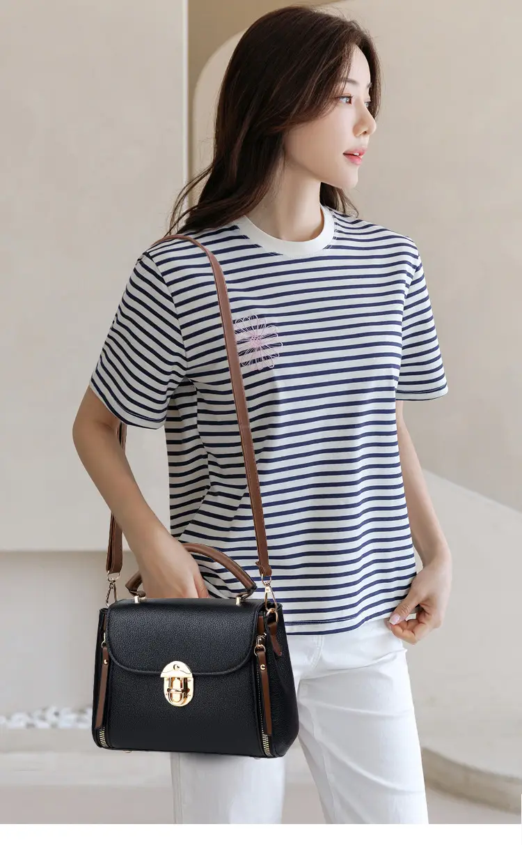 Women's Black PU Shoulder Bag with Gold Clasp — feature 13